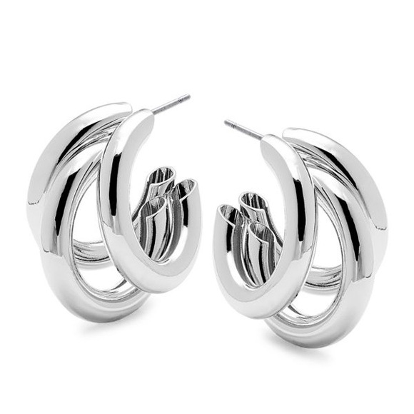 NEW💎Silver Triple Hoop Earrings*Chunky Hoop Earrings - Picture 2 of 4